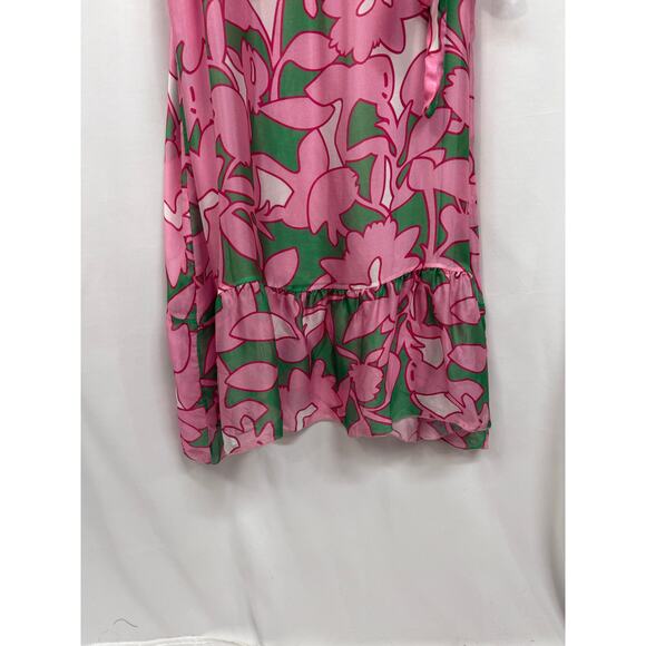 Le Ragazze Sleeveless Floral Pink Green Italian Silk Blend Maxi Dress Size L NWT - Picture 5 of 6